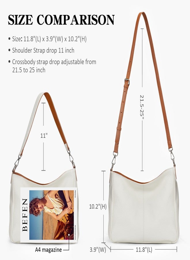 بيفن حقائب كتف متوسطة الحجم من الجلد الطبيعي من بيفن للنساء، حقائب كروسبودي نسائية بحزام قابل للتعديل، بيج مع بني - Image 5